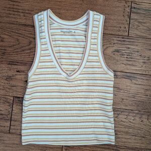 Abercrombie & Fitch Cream and Tan Striped Top